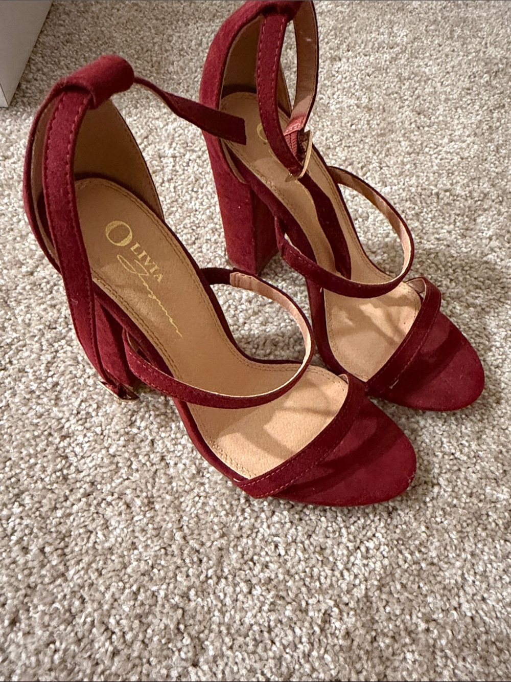 Ollieza Women's Wine Suede Block Heel Sandals
